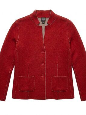 Eileen Fisher Red 100% Merino Wool Jacket Size M Minimalist Modern Uniform Red